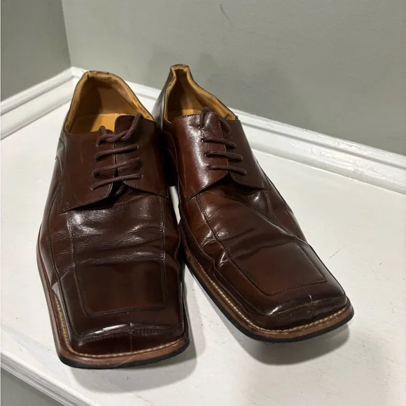 Zota Men's Brown Leather Square Toe Square Heel Dress Shoes-size 10.5 - Picture 5 of 6